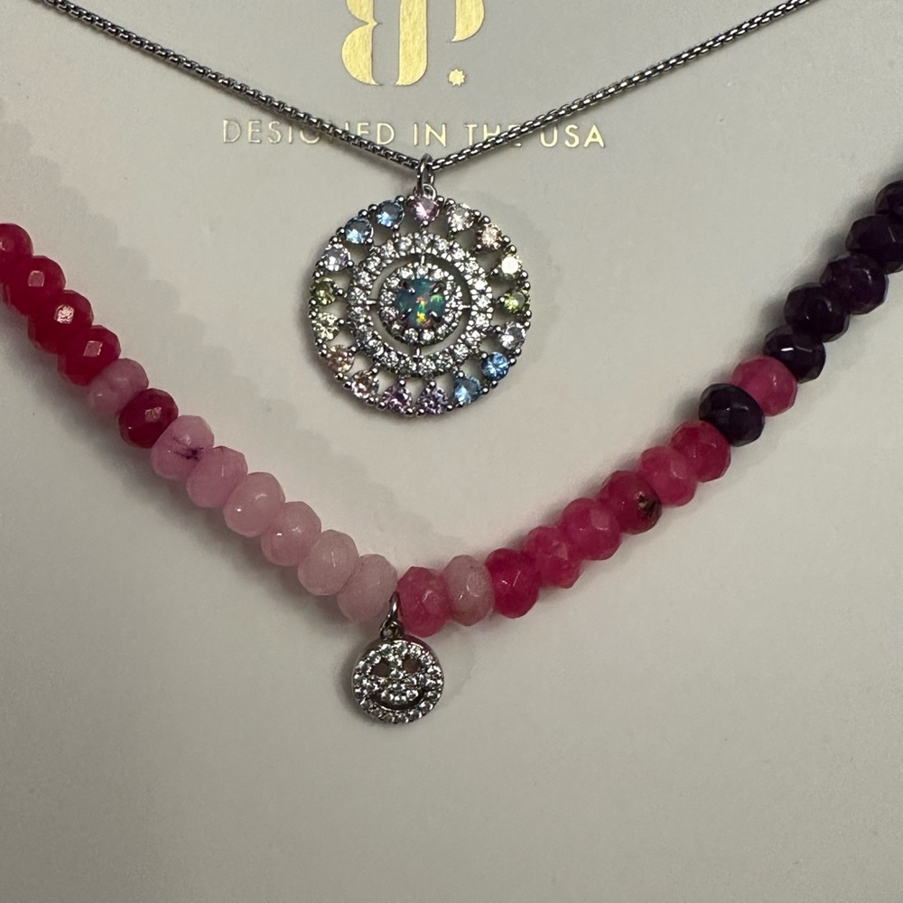 BP Luxe Layers Genuine multi colored dyed Jade and lab grown cz Pendant Necklace